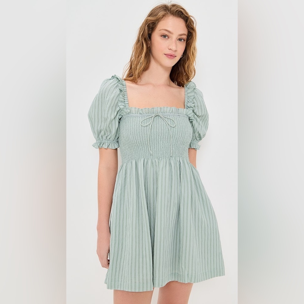 Hill House The Scarlett Mini Dress in Soft Green